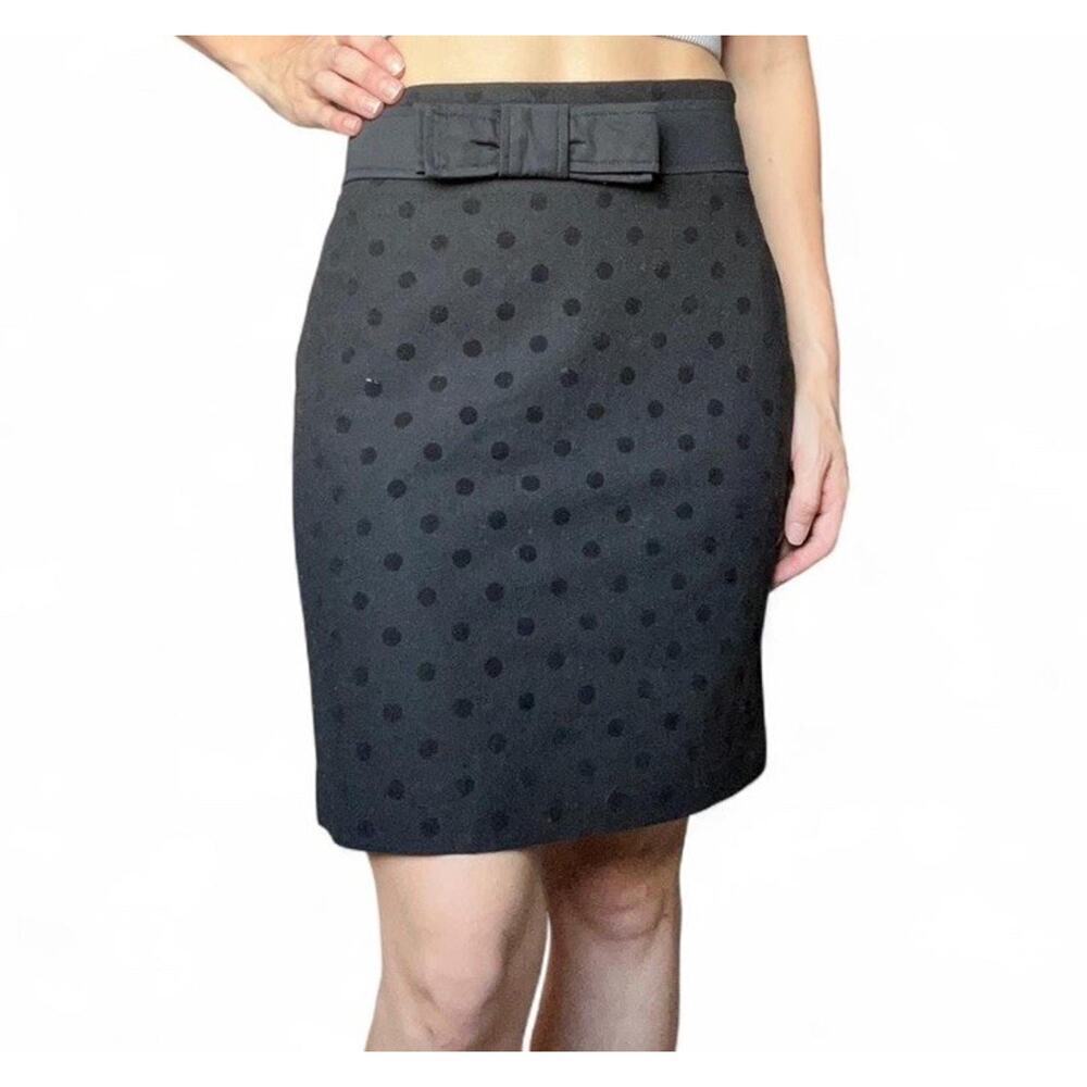 LOFT Women's Size 2 Black Polka Dot Bow Accent Straight Pencil Skirt